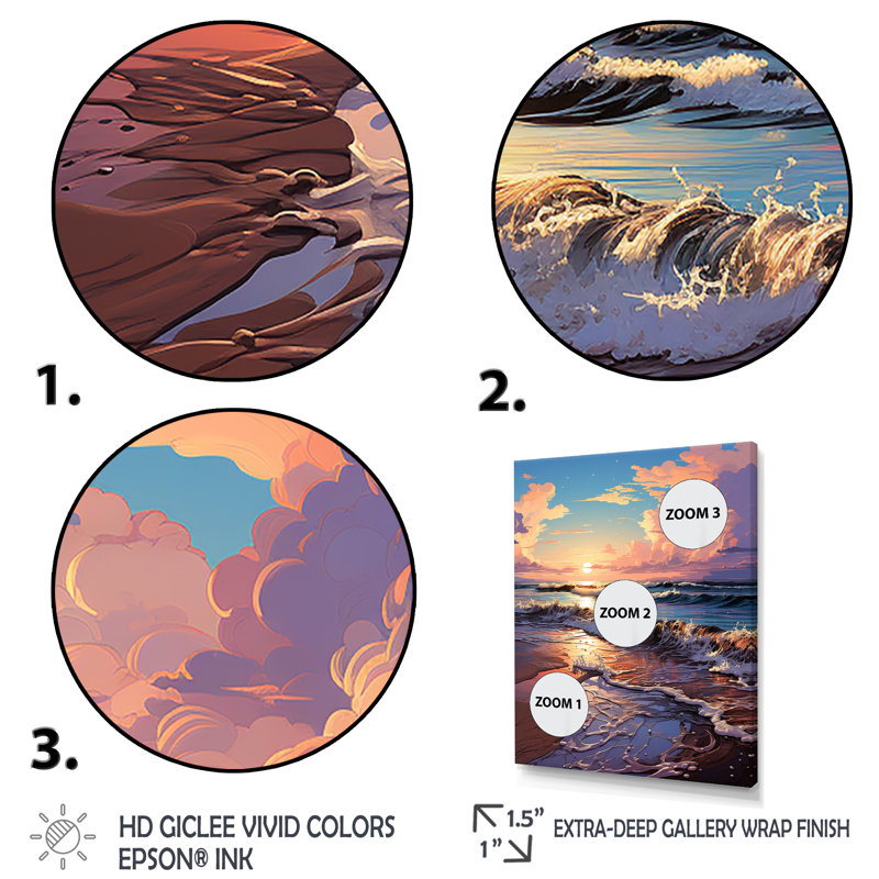«Beachside Sunset Horizon 3», art mural plage, Cadre simple noir, H 40 po x l 30 po x P 1,5 po