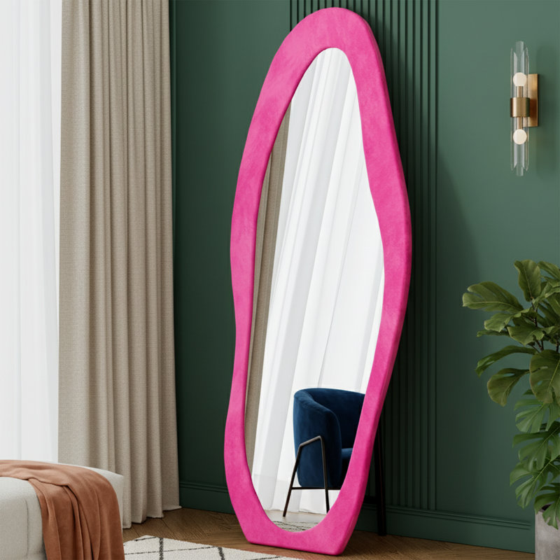 63'' X 24'' Irregular Wavy Full Length Mirror - Pink Flannel Frame - Floor Or Wall Mount, Pink
