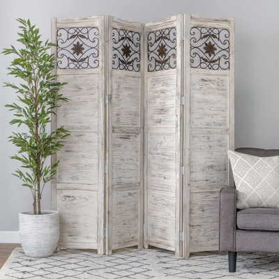 Shivani 76'' W x 84'' H 4 - Panel Solid Wood Folding Room Divider