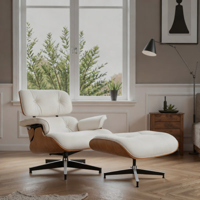 Genuine Leather Swivel Lounge Chair With Ottoman