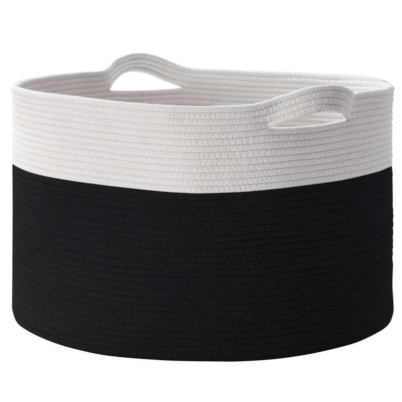 Panier de rangement en corde de coton avec poignées, panier à linge pour bébé, panier à jouets, 14 x 21 x 21, Noir