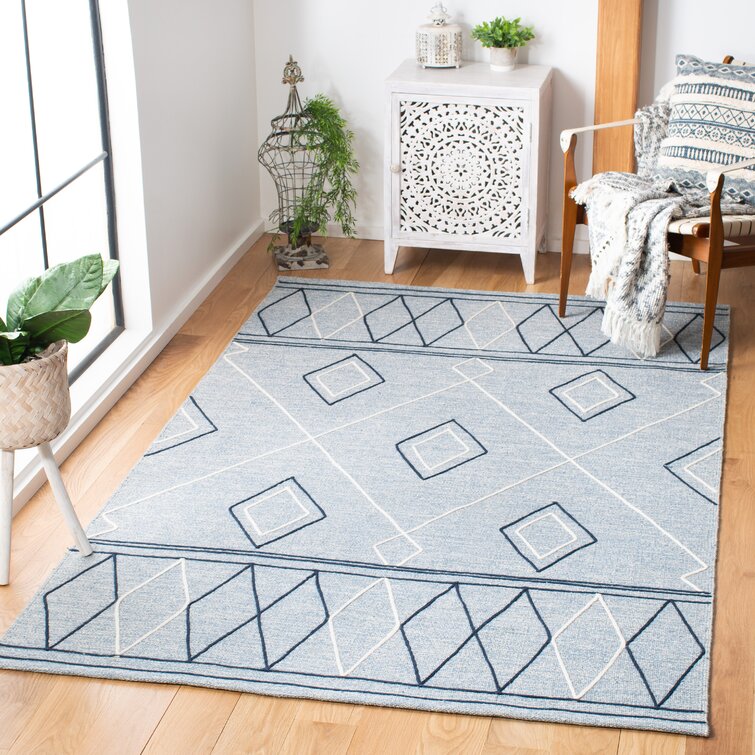 Irina Geometric Handmade Flatweave Wool/Cotton Area Rug in Light Blue