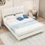 Lit double, beige, structure de lit tapissier, bois de peuplier, revêtement en velours, lit douillet, structure bien conçue, retraite personnelle, tête de lit, lecture, détente, remplacement facile du matelas-130155982