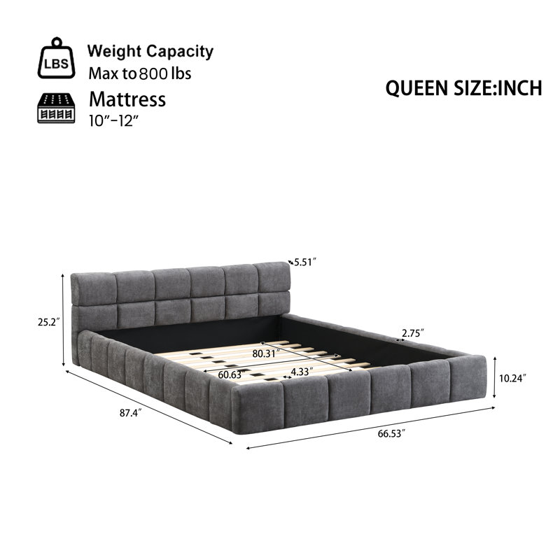 Lit tapissier grand avec chenille Roomfitter, gris, Gris, Grand lit