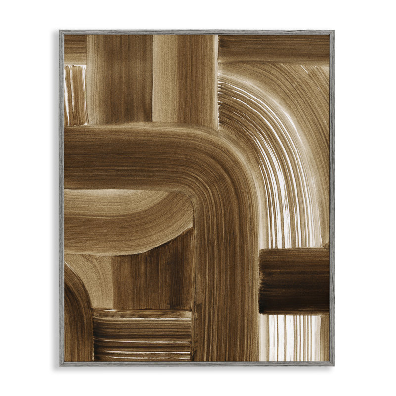 «Brown Curved Paint Strokes», art de la giclée encadrée par Grace Popp, Estampe numérique Farmhouse, H 14 po x l 11 po
