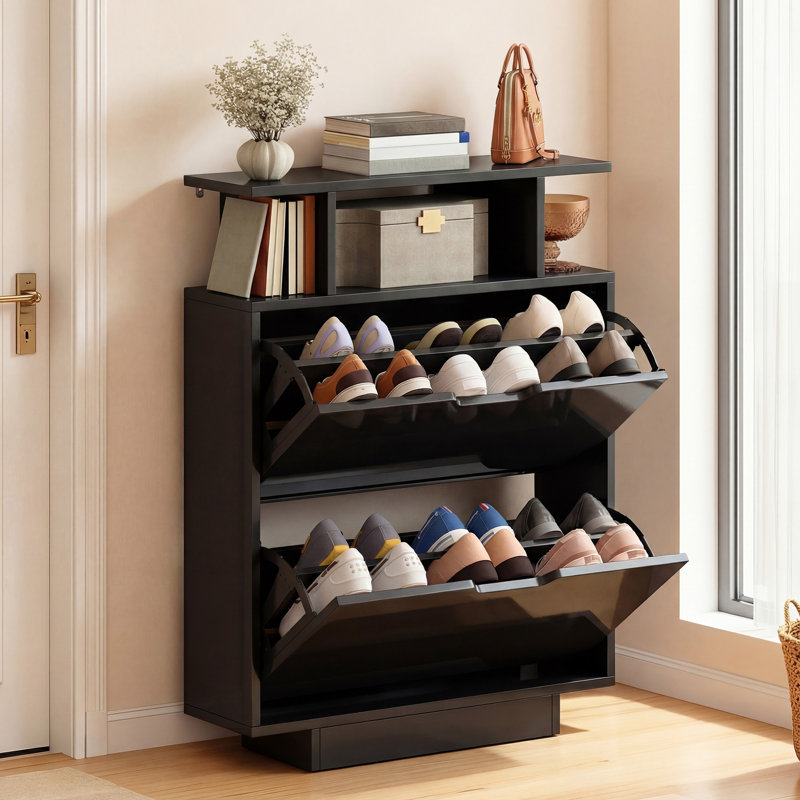 12 Pair Flip Down Shoe Storage, Black