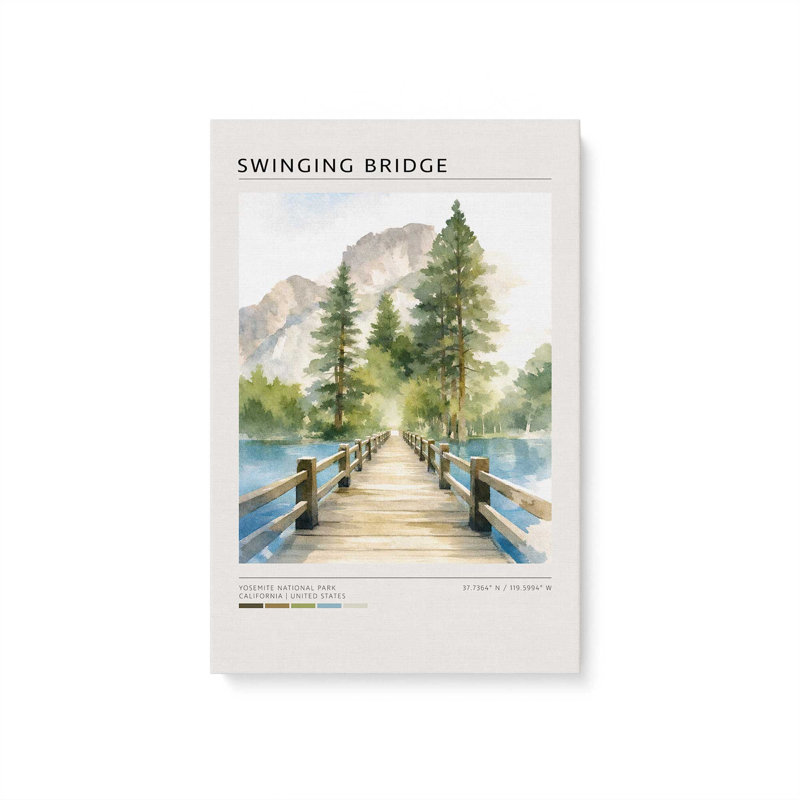 «Swinging Bridge, Yosemite», reproduction d'art sur toile, 32 po x 48 po, Toile tendue