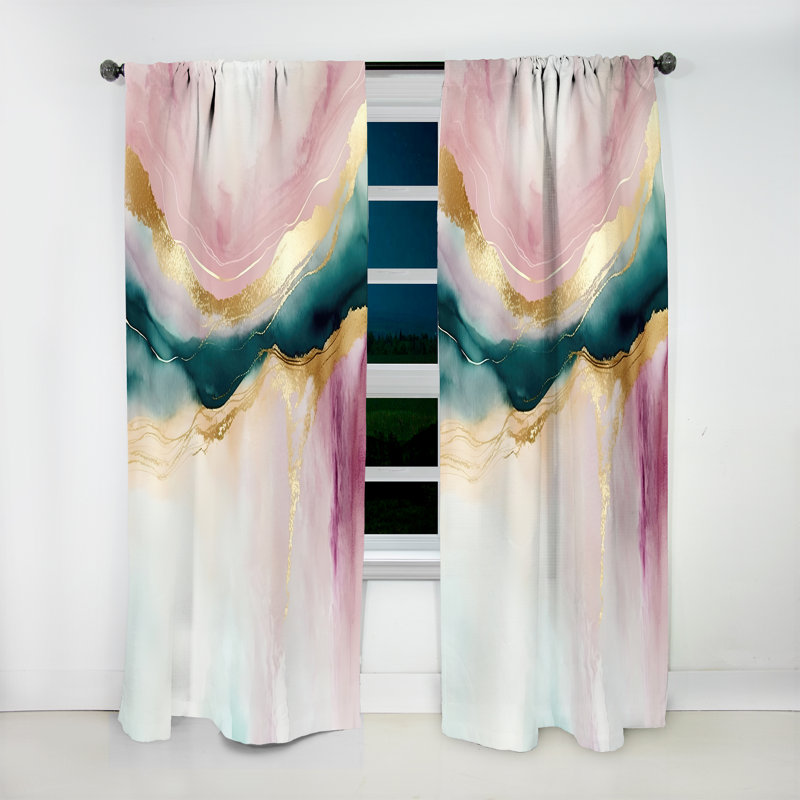 Allegan - Abstract Geode Pink And Green Marble IV - Abstract Marble Curtain - Velvet Room Darkening - 1 panel, 52" W x 90" L