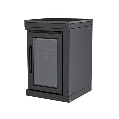 Armoire de réfrigérateur d'extérieur en acier inoxydable avec comptoir en quartz blanc, roues, porte simple, 2,4 pi³ Pi. Capacité