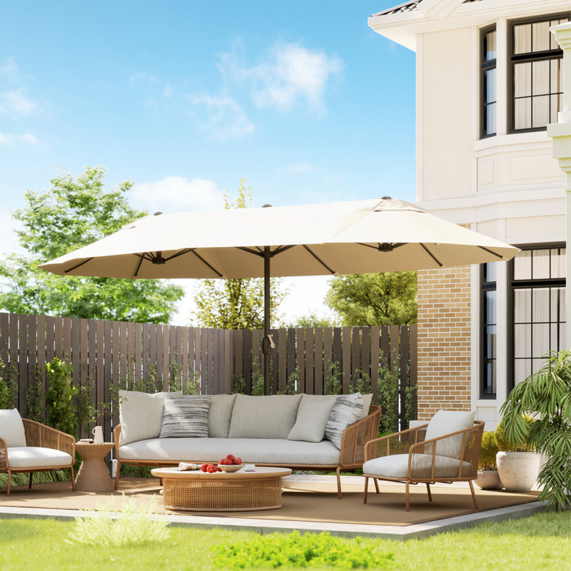 Outsunny 4.6m Garden Parasol Double-Sided Sun Umbrella, Cream White
