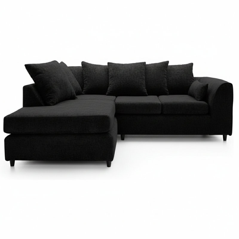 4 Seater Sofa & Chaise, Black, Left