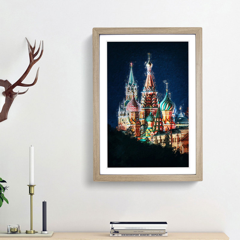 The Kremlin in Moscow Russia - Picture Frame Painting Print, Oak Framed, 65cm H x 48cm W x 2cm D