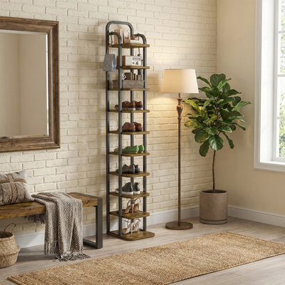 Narrow Multiple Tier Vertical Shoe Rack with Adjustable Shelves and Hooks for Entryw