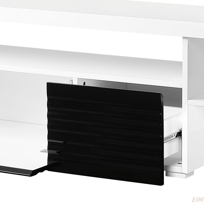 Meuble télé blanc et noir à 3 tablettes ultrabrillantes (meuble télé)