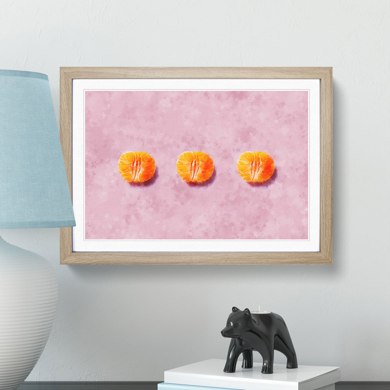 Oranges on Pink - Picture Frame Graphic Art Print, 45cm H x 63cm W x 2cm D, Oak Framed