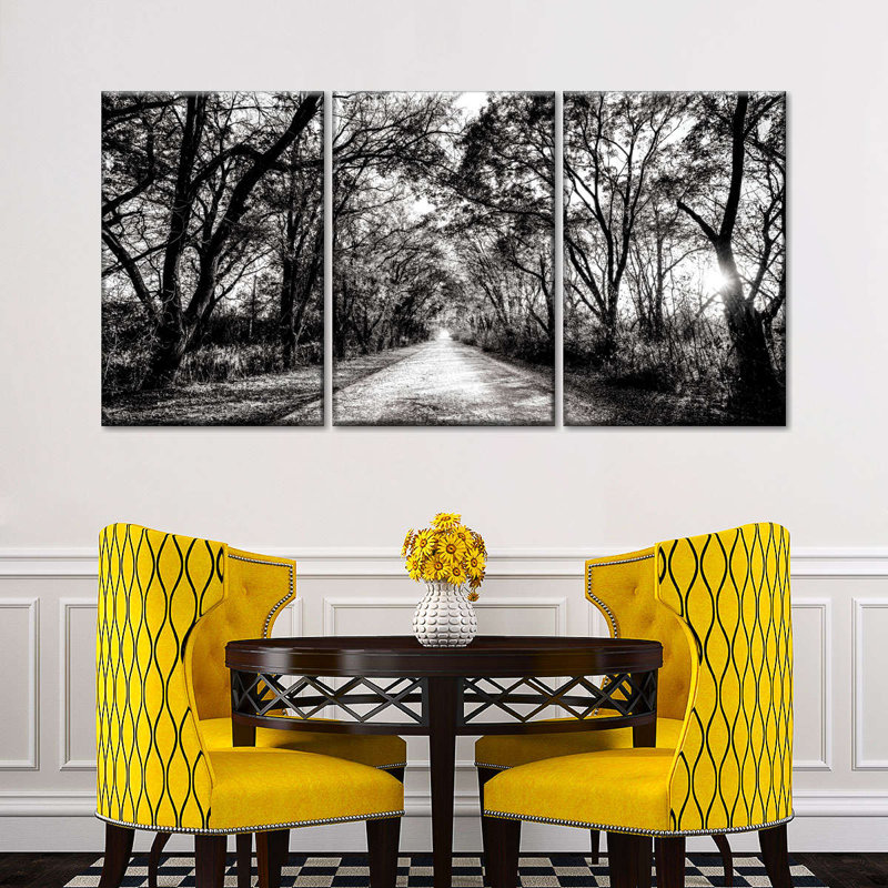 Ensemble de 3 pièces sur toile Trees BW Forest Path, H 12 po x l 26 po x P 1 po