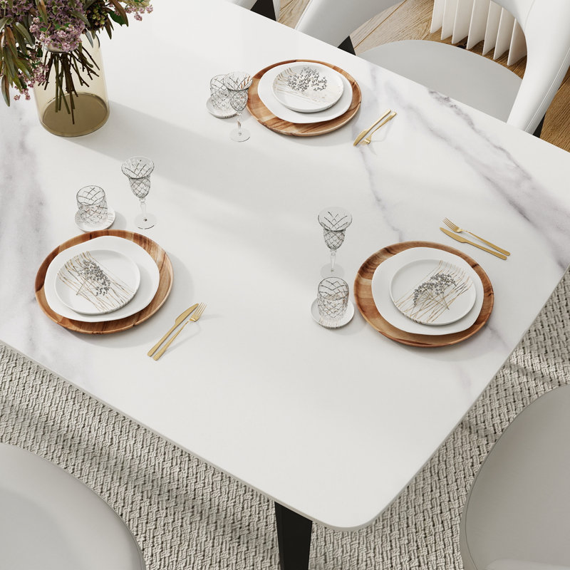 Table de salle à manger Yianna, Noir, Blanc, H 29,53 po x L 63 po x l 31,5 po
