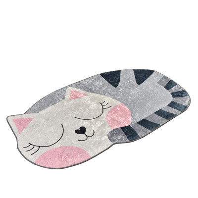Abheek Kids Rug in Gray/Black/Pink