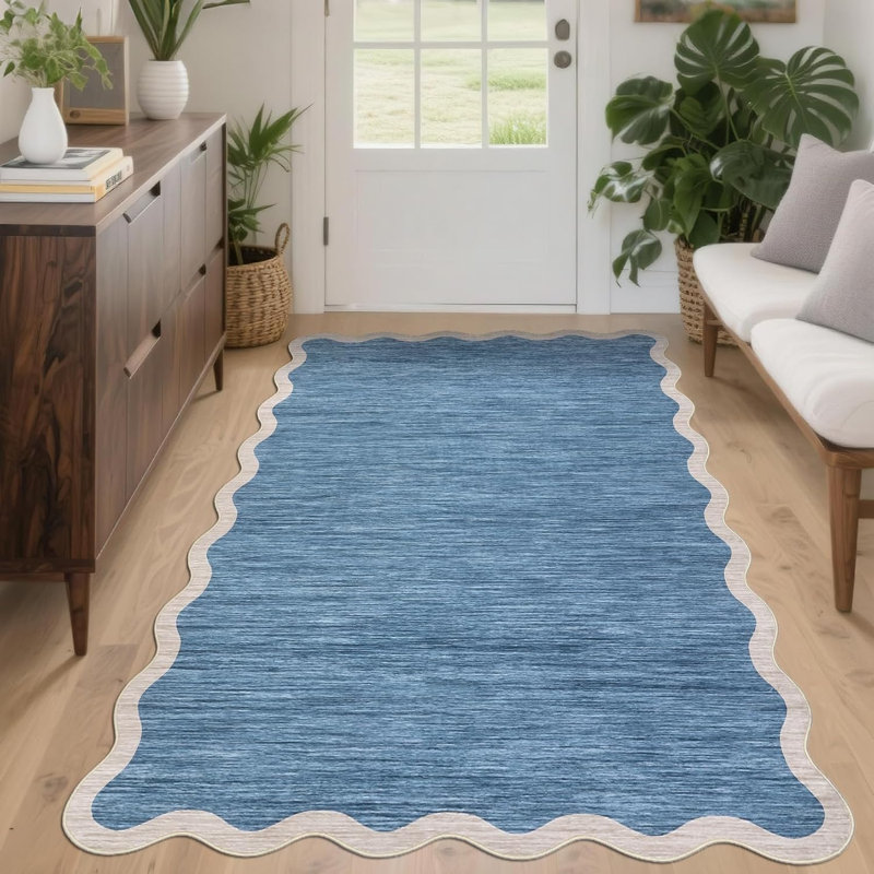 4x6 Scalloped Washable Rug – Soft, Non-Slip, Beige Boho Carpet for Living Room, Bedroom, Kitchen (Beige), Rectangle 4' x 6'
