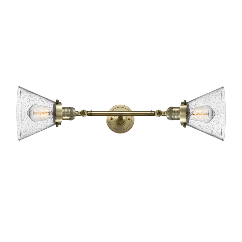 Cone 2 Light Bath Vanity Light, 6 Watt Vinage LED Bulb, Seedy, Antique Brass