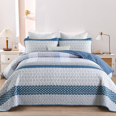 Ensemble de courtepointe 3 pièces à rayures bohémiennes en microfibre légère toutes saisons