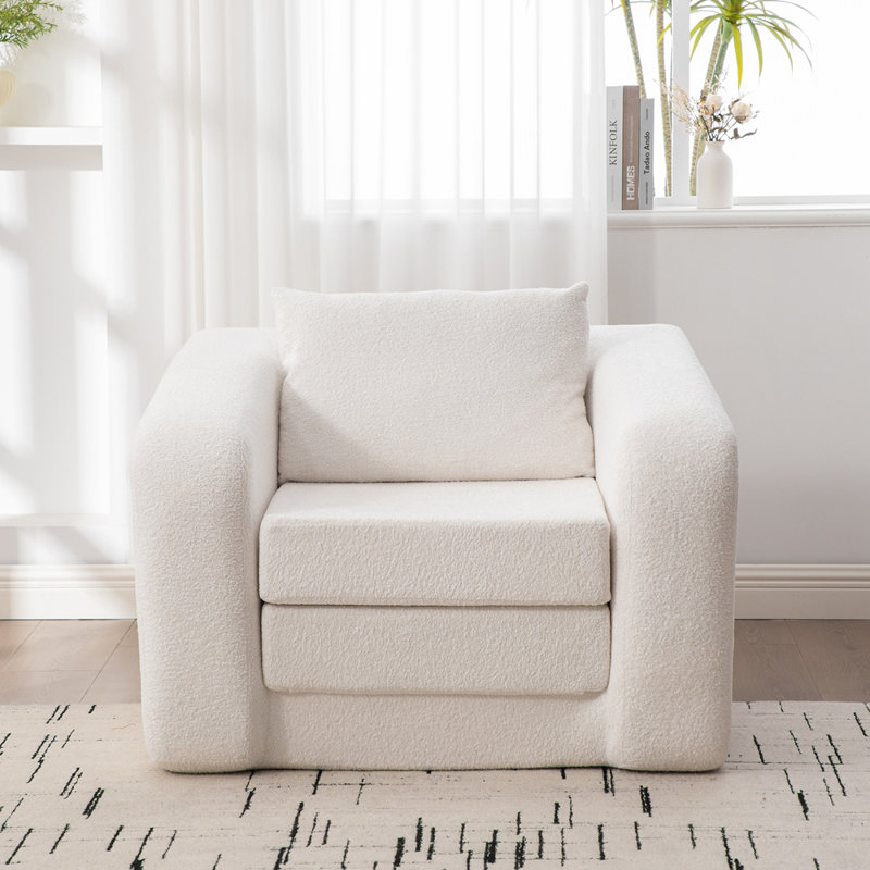 Fauteuil d'appoint convertible en chenille, Ivoire ivoire