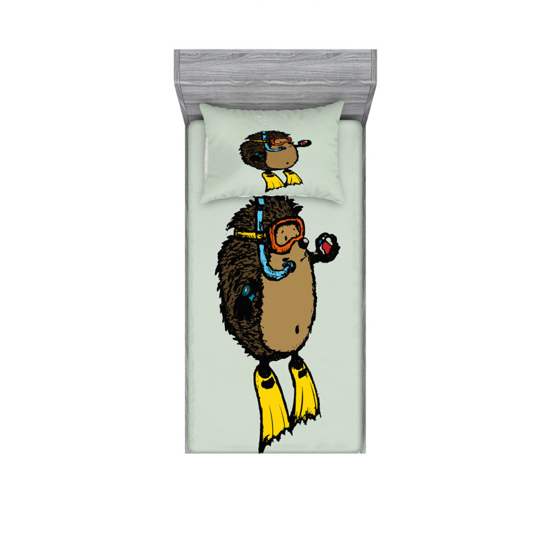 Ensemble de draps Coon Scuba Diver Hedgehog, Ensemble de draps pour lit simple avec drap-housse