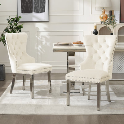 Velvet Upholstered Dining Chairs with Stainless Steel Legs