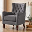 Fauteuil capitonné à boutons, dossier d'appoint avec coussin rembourré, poche latérale et pieds en bois massif-570748920