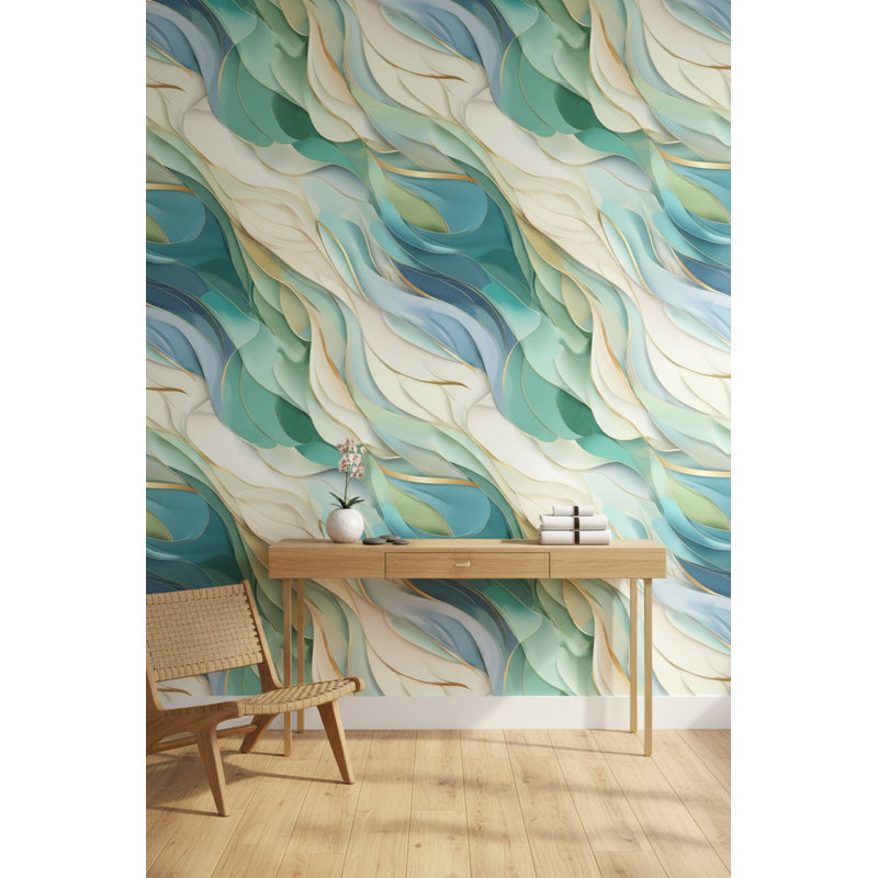Abstract Wallpaper Modern Teal Mural Elegant Wall Decor