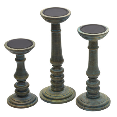 Elements 3 Piece Wood Tabletop Candlestick Set