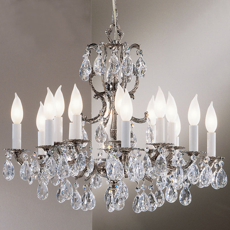 Lustre traditionnel / classique à 16 lumières de style bougie Ewalt, Italien, Argent millénium