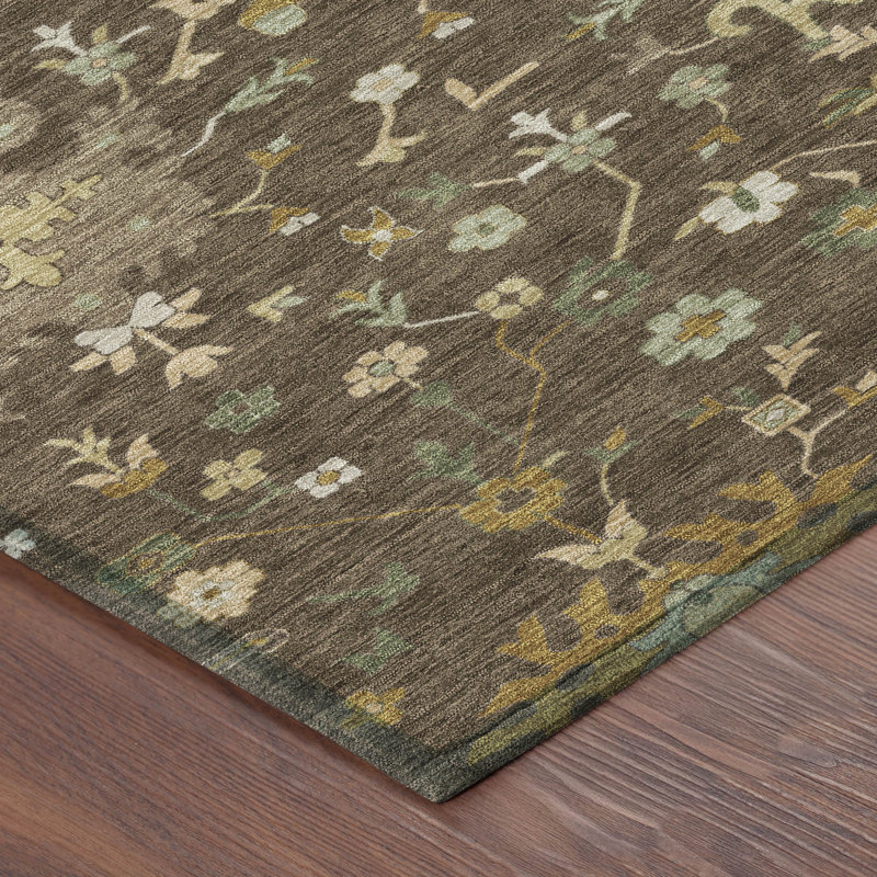 Tapis traditionnel lavable à la machine intérieur / extérieur ACN2609, Chocolat, Rond 8 pi