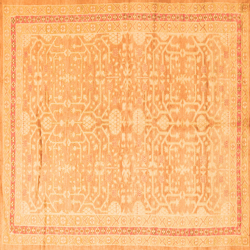 Tapis carré gris / orange à motif oriental fabriqué à la machine 3 pi x 3 pi