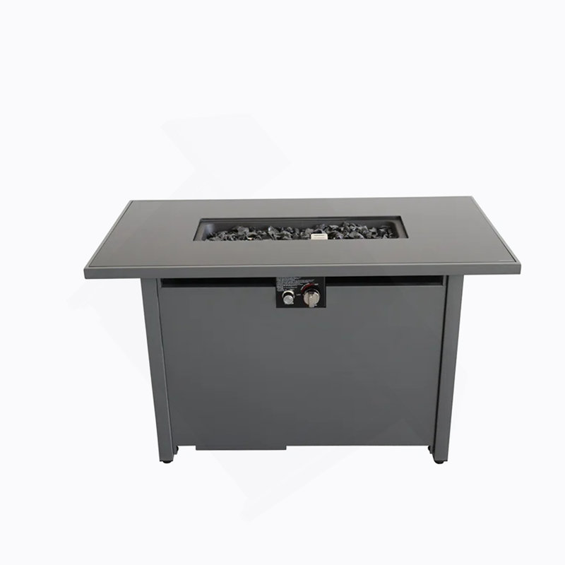 42" Smoked Glass Metal Rectangle Fire Pit, Black