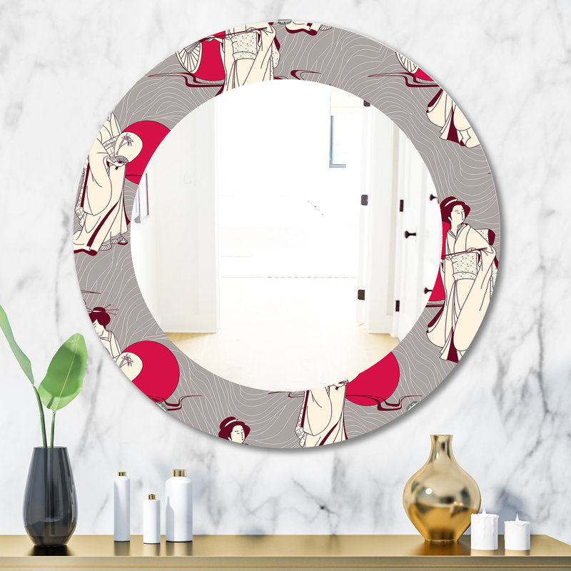 Miroir décoratif japonais Geisha, H 31,5 po x l po