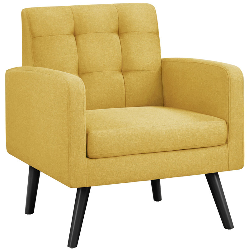 Fauteuil en simili cuir avec pieds en bois massif Bakhyt, Mélange de polyester jaune