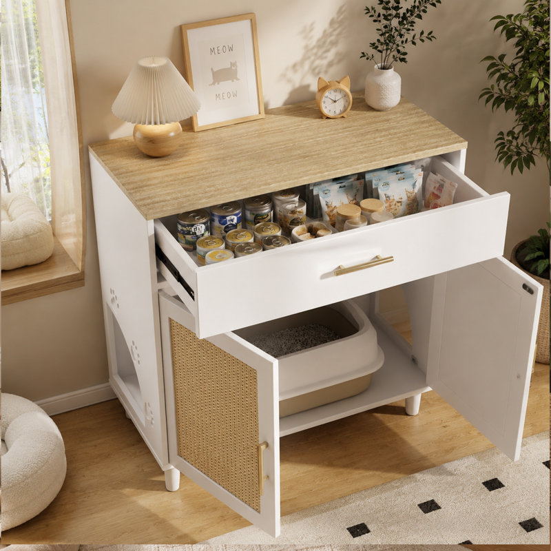 Bac à litière dissimulé pour chat avec griffoir, meuble de rangement/meuble-terrasse en bois pour animaux de compagnie, utilisable à l'intérieur