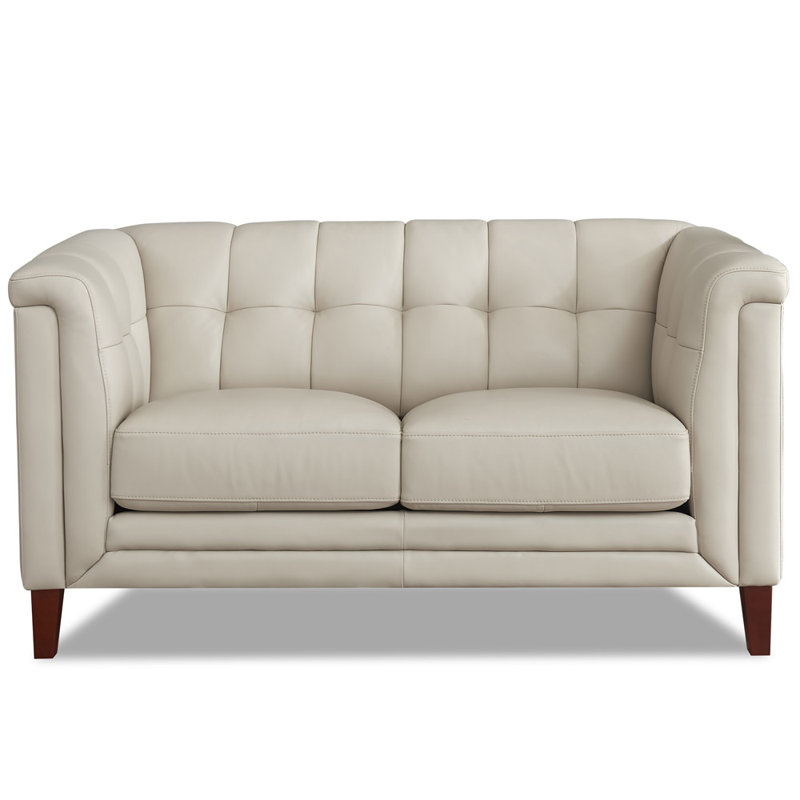 Causeuse en cuir véritable 61,5 po Colturo Gabia, Vanille