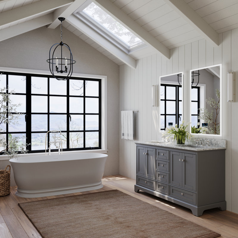 Audrey 66'' W Double Vanity, Carrara White, Sapphire Gray | Brushed Nickel