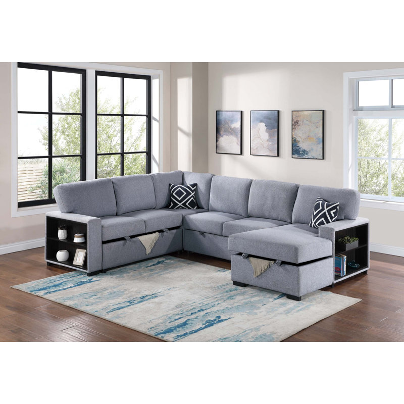 Canapé modulaire convertible 4 pièces Willis, Boucle gris