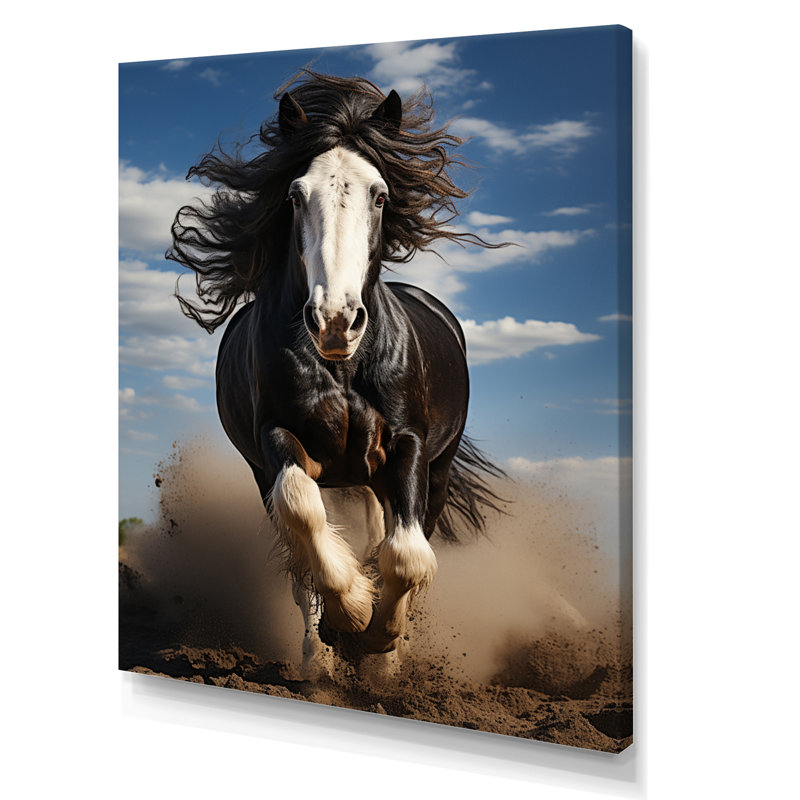 «Black White Horse Stallions Force», art mural sur toile, H 20 po x l 12 po x P 1 po, Toile tendue