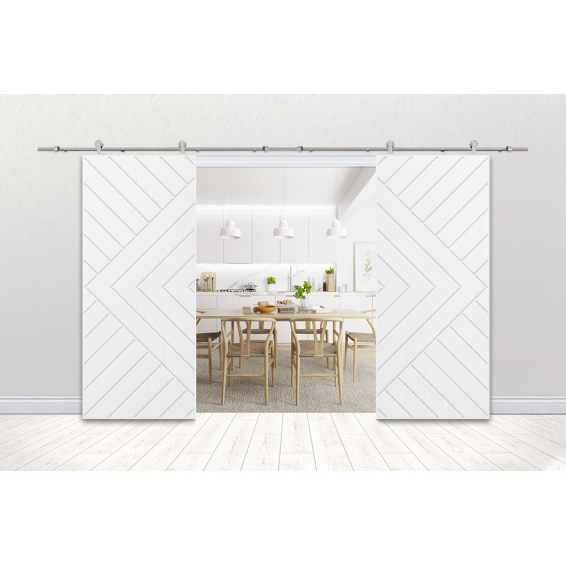 Porte de grange à panneaux et en bois avec quincaillerie d'installation, 72 po x 84 po, Blanc