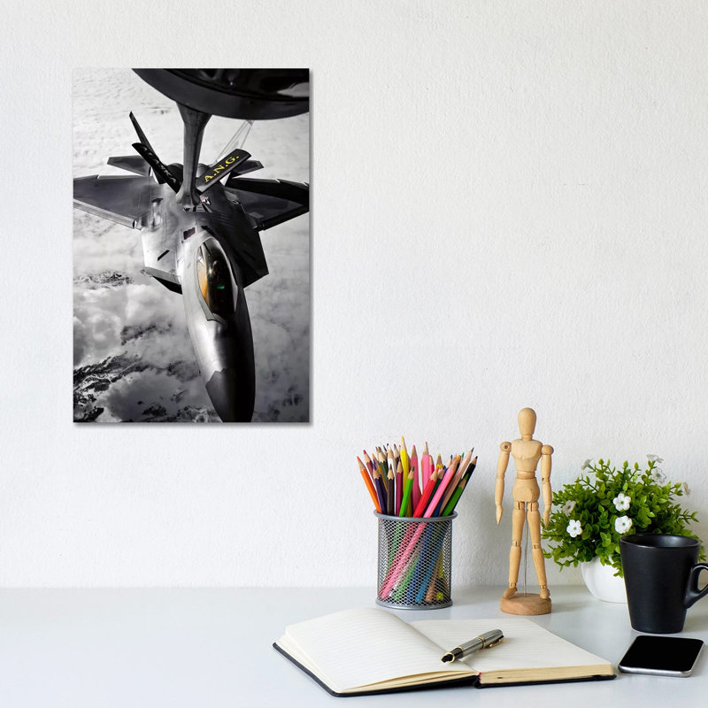 A KC-135 Stratotanker Refuels A F-22 Raptor by Stocktrek Images - Wrapped Canvas Print, 20.32 cm H x 30.48 cm W