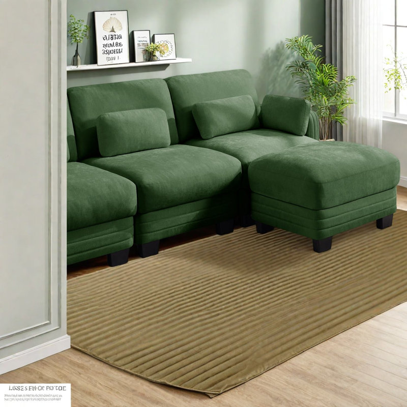 Canapés d'angle à compression, causeuse modulaire deux places en chenille verte, intérieur moderne