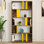 Bibliothèque moderne avec de nombreuses tablettes, finition noyer et jaune, 35,4 x 70,9 x 7,9 pouces | 100% panneau de particules enduit de mélamine, épaisseur: 0,7 pouce | Conception murale, parfaite pour la maison ou le bureau