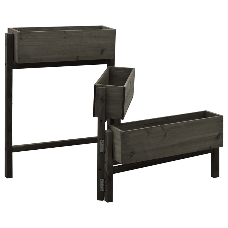 Planter Foldable Flower Box Raised Garden Bed Planter Solid Firwood, Gray