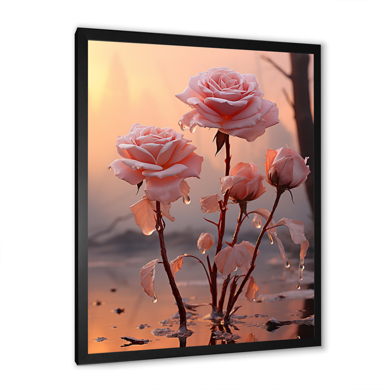 Resilliant Roses Sunlight sur impression sur toile, H 20 po x l 12 po x P 1 po, Cadre simple noir