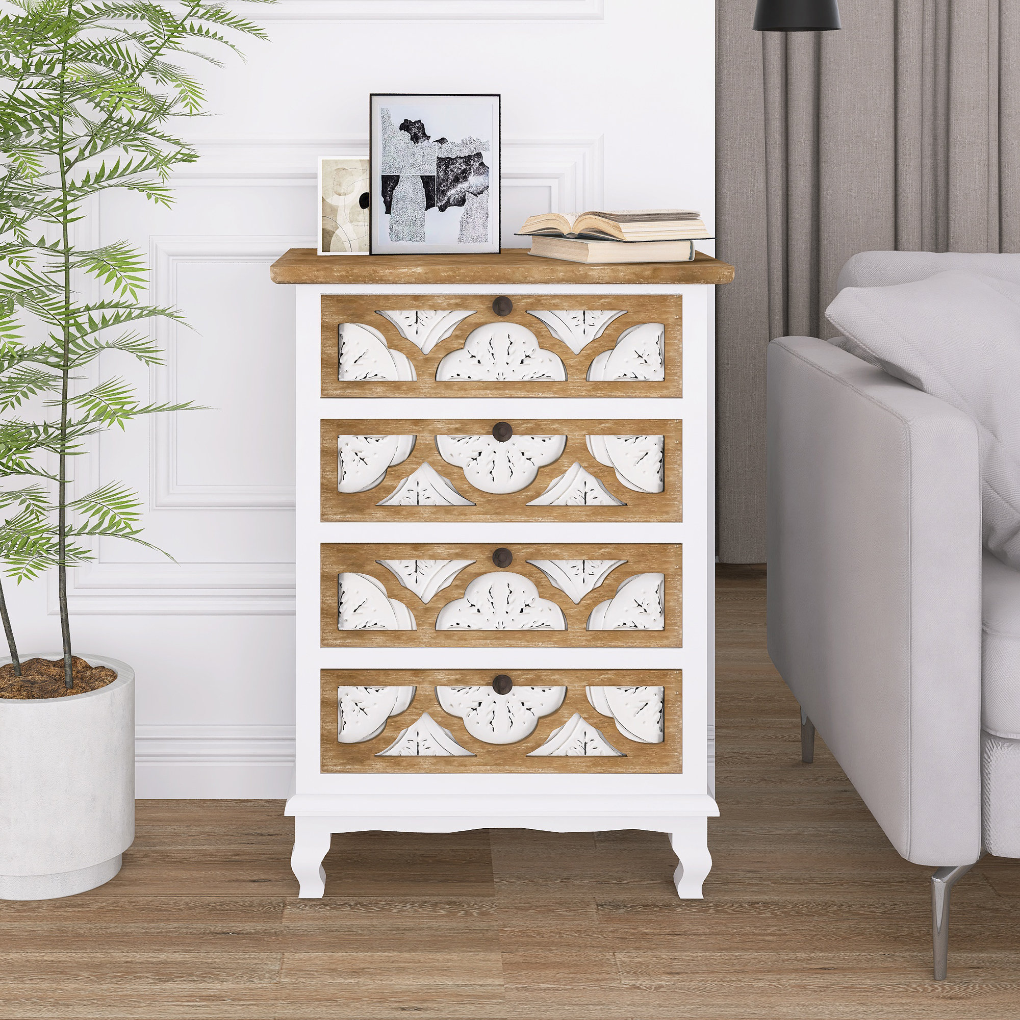 Ophelia & Co. Vintage Accent Cabinet With Carved Detailing And Natural ...