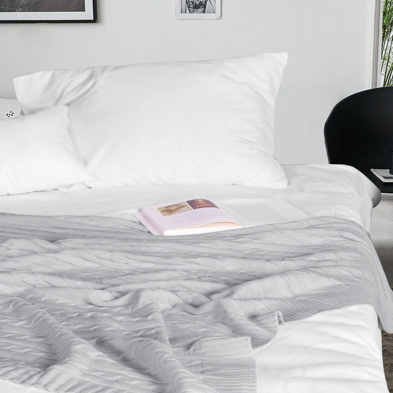 Jeté tricoté, jeté 100% pur coton, lavable à la machine, confortable - NTBAY, Gris argenté, L 67 po x l 51 po